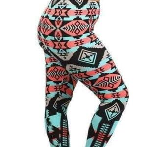Plus Coral & Teal Navajo Print Leggings